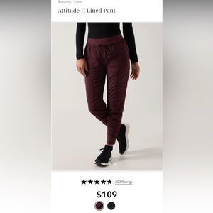 NWOT Athleta Attitude II LINED Pants.